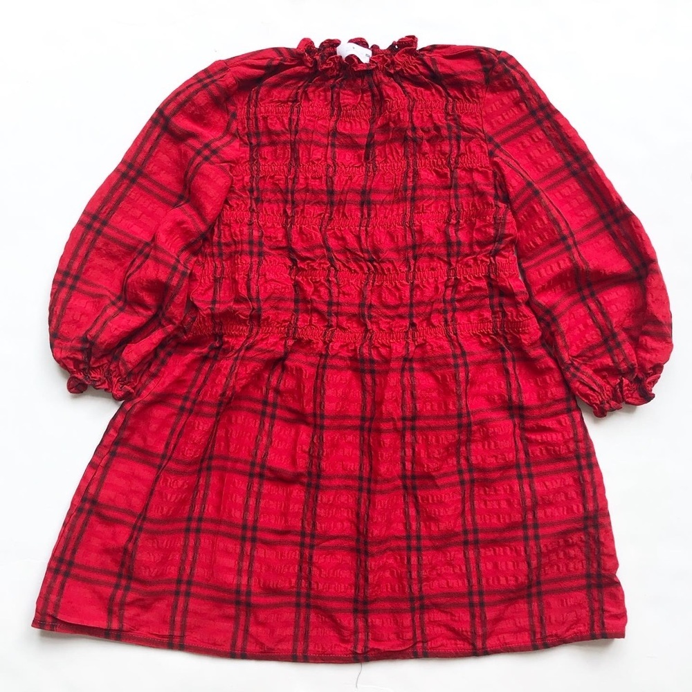 Zara red/back plaid smocked dress EUC 9Y